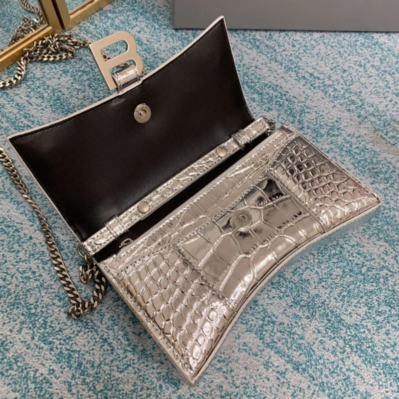 Balenciaga Silver Crocodile Hourglass Chain Bag - Model Practical 72654