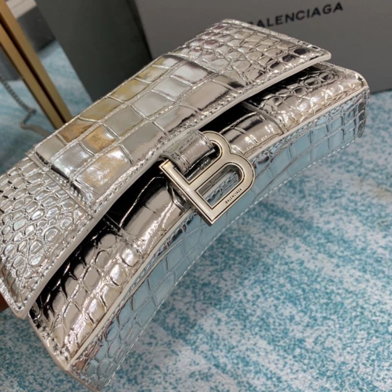 Balenciaga Silver Crocodile Hourglass Chain Bag - Model Practical 72654