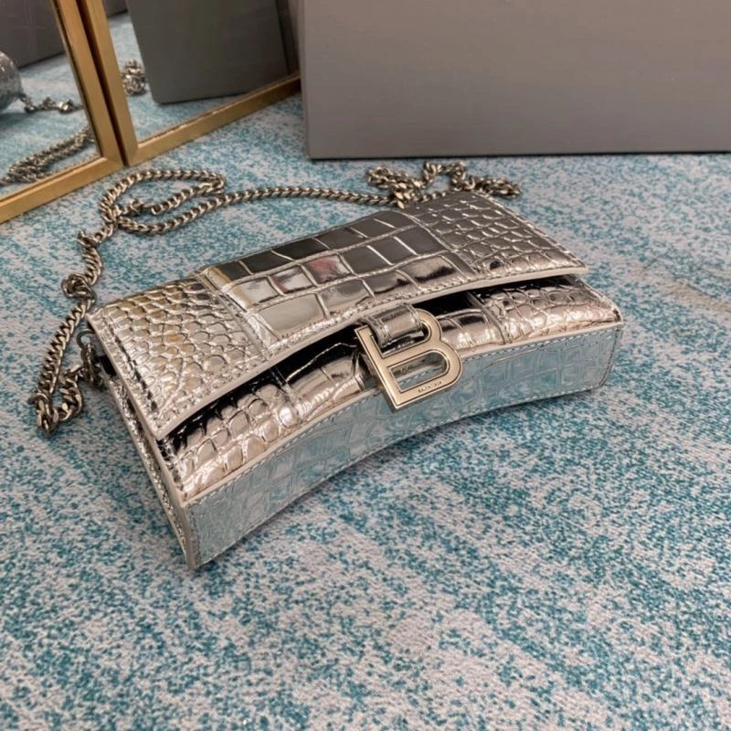 Balenciaga Silver Crocodile Hourglass Chain Bag - Model Practical 72654