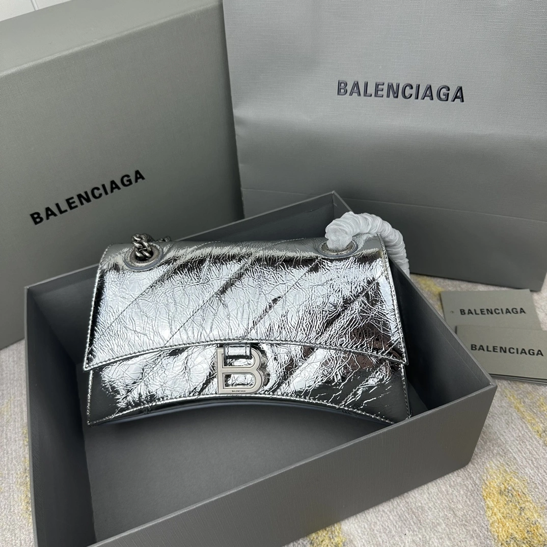 Contemporary Balenciaga Silver Crush Quilted Chain Bag - Stylish and 60937