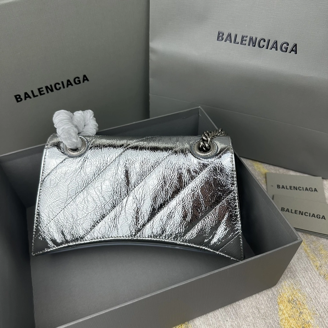 Contemporary Balenciaga Silver Crush Quilted Chain Bag - Stylish and 60937