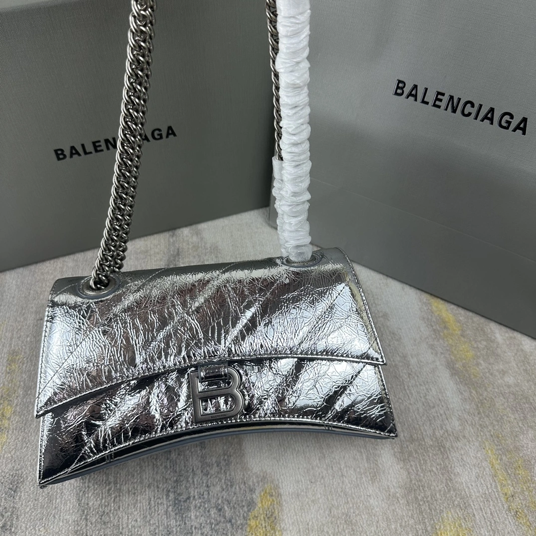 Contemporary Balenciaga Silver Crush Quilted Chain Bag - Stylish and 60937