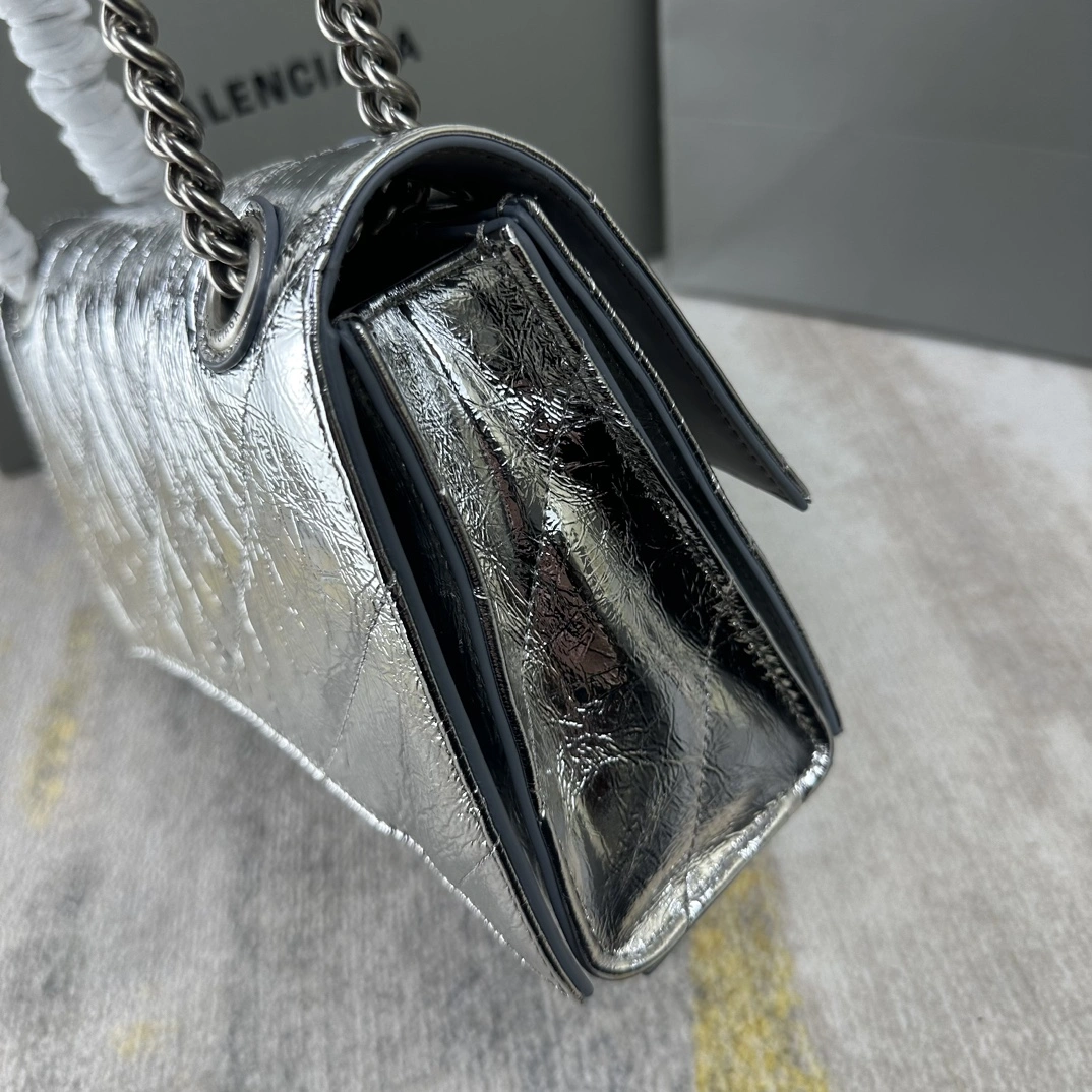 Contemporary Balenciaga Silver Crush Quilted Chain Bag - Stylish and 60937