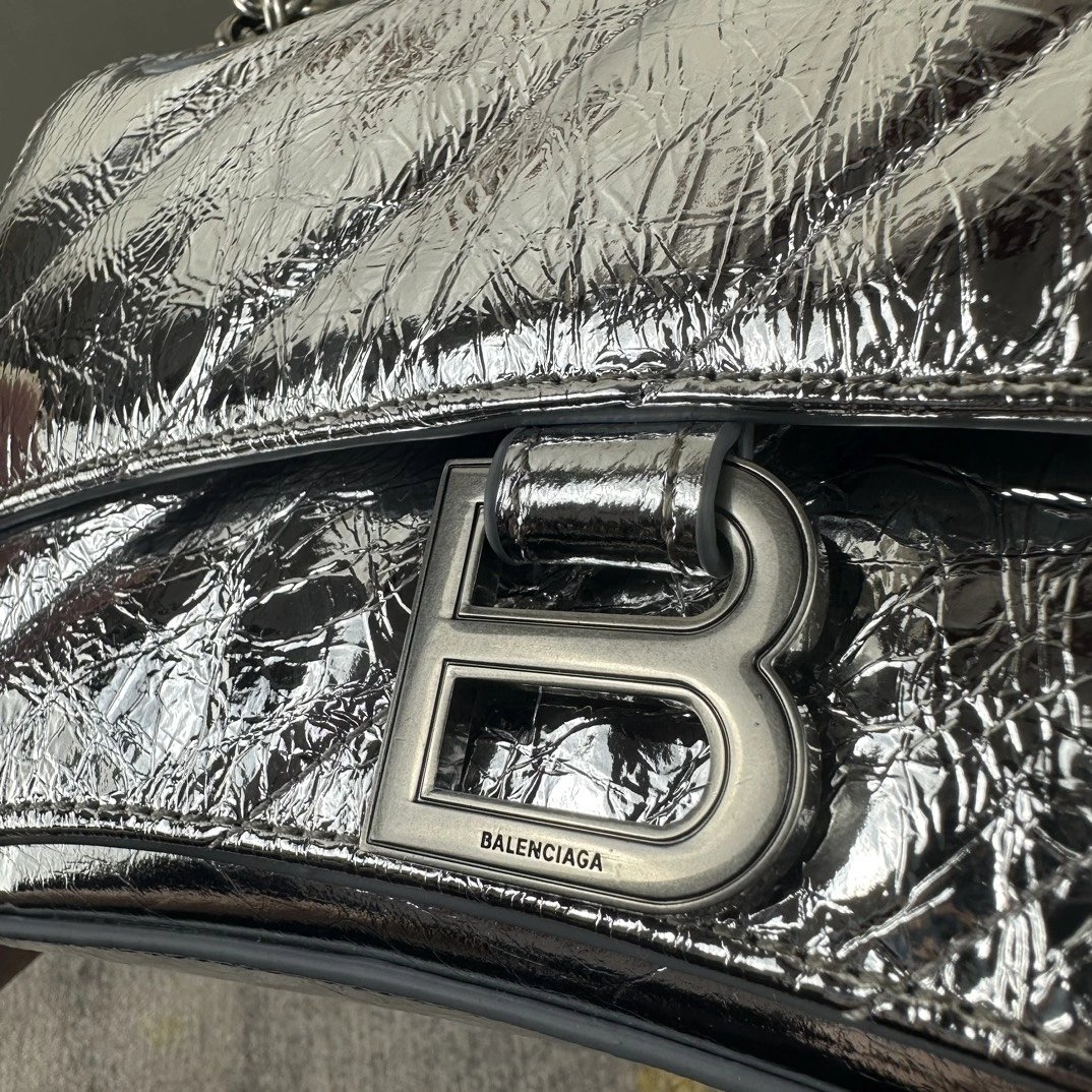 Contemporary Balenciaga Silver Crush Quilted Chain Bag - Stylish and 60937