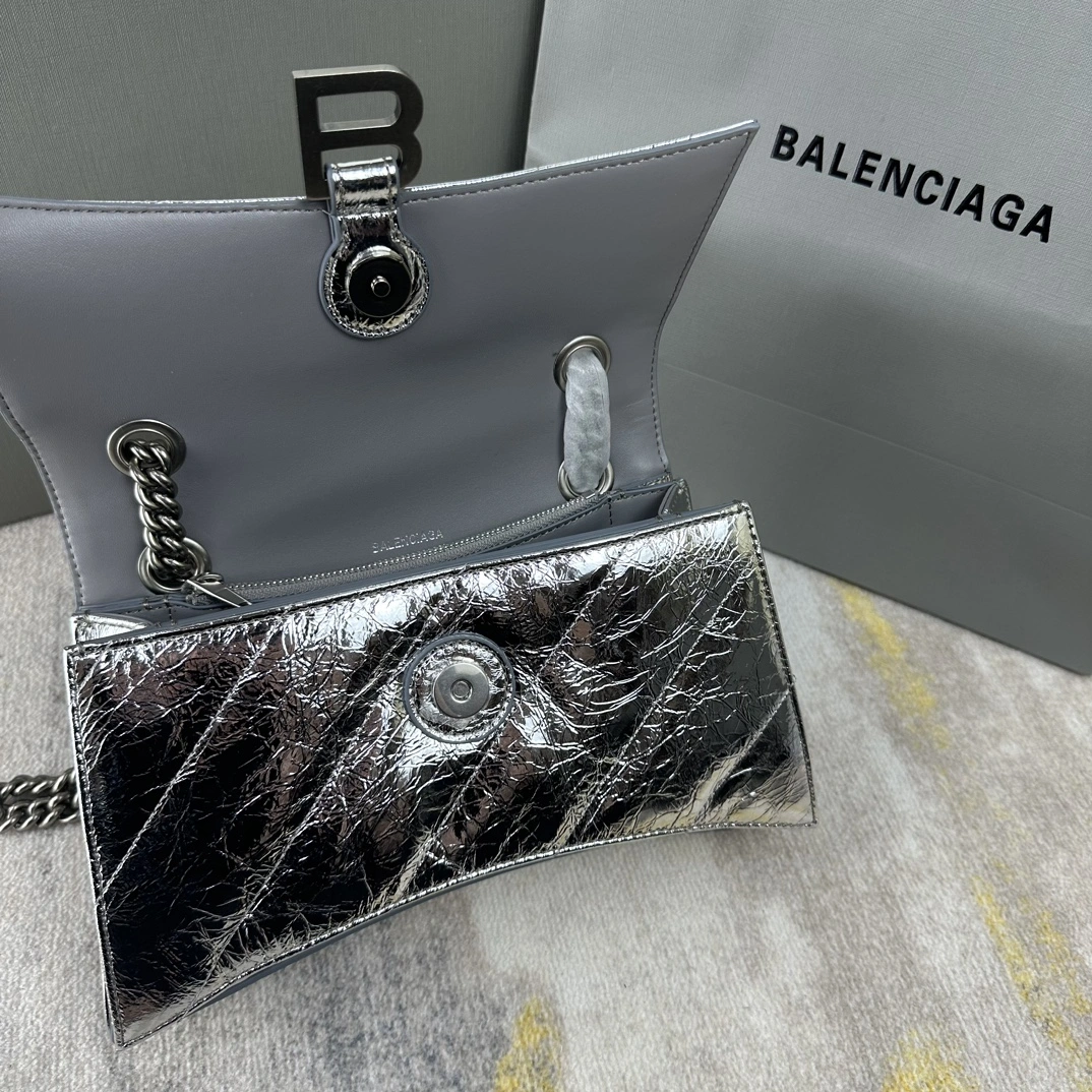 Contemporary Balenciaga Silver Crush Quilted Chain Bag - Stylish and 60937