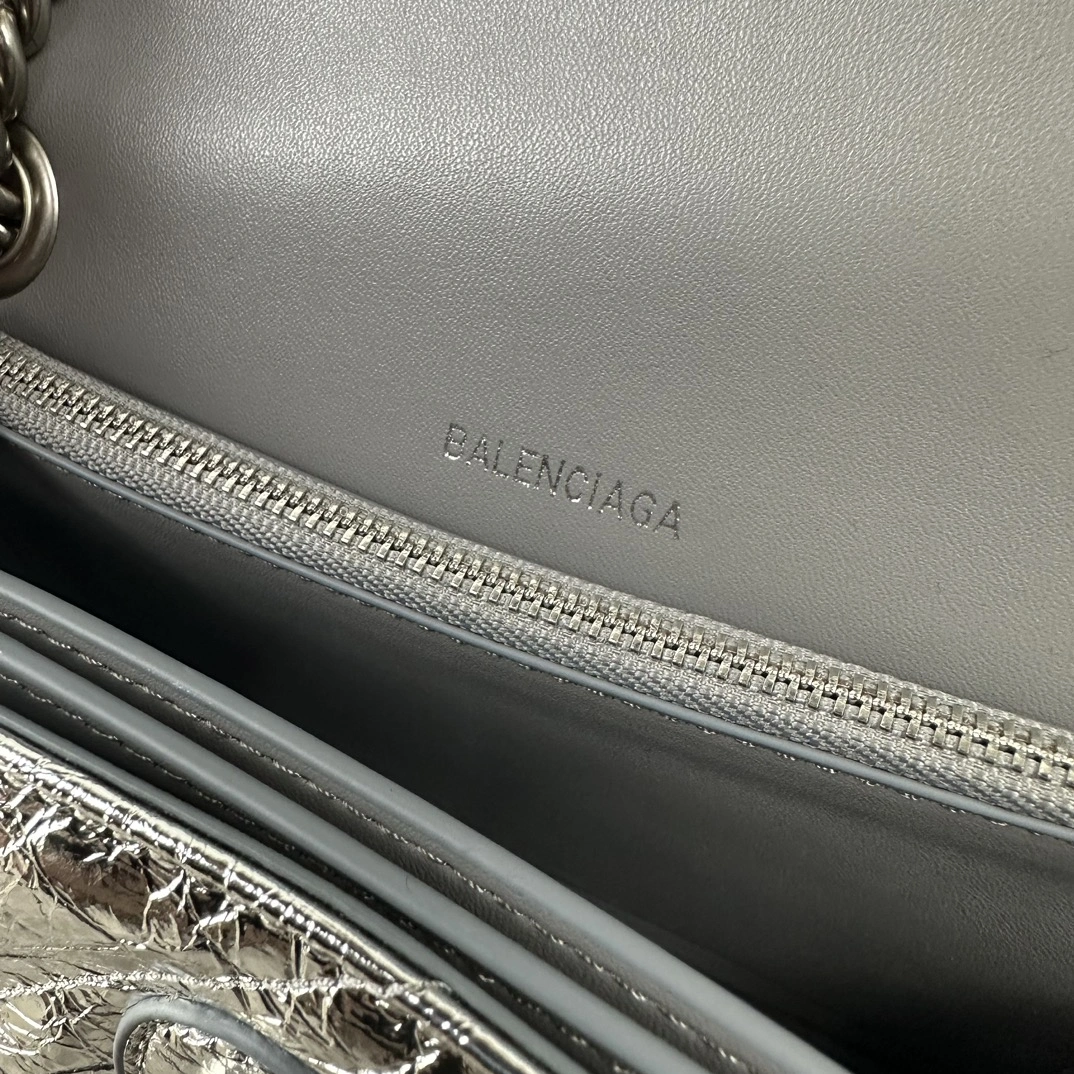 Contemporary Balenciaga Silver Crush Quilted Chain Bag - Stylish and 60937