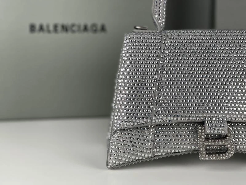 Neat Balenciaga Silver Rhinestone Hourglass Bag with Lambskin Interior 72597