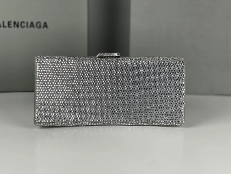Neat Balenciaga Silver Rhinestone Hourglass Bag with Lambskin Interior 72597