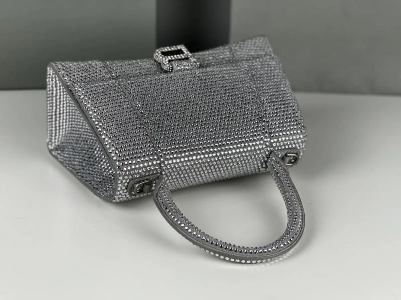 Neat Balenciaga Silver Rhinestone Hourglass Bag with Lambskin Interior 72597