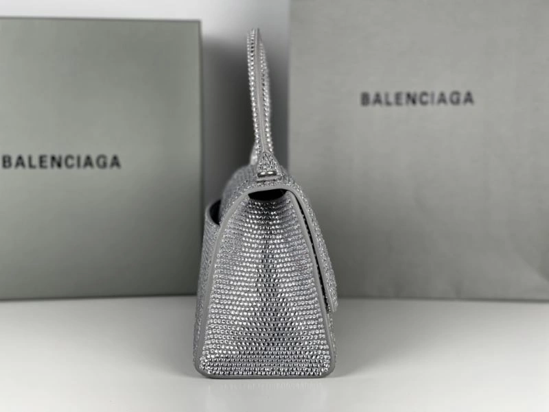 Neat Balenciaga Silver Rhinestone Hourglass Bag with Lambskin Interior 72597