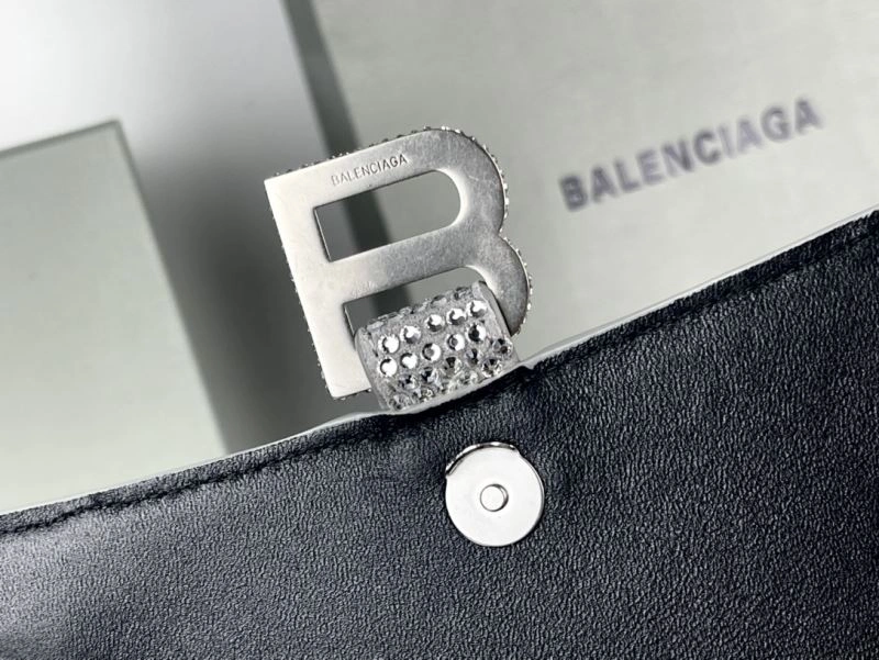 Neat Balenciaga Silver Rhinestone Hourglass Bag with Lambskin Interior 72597
