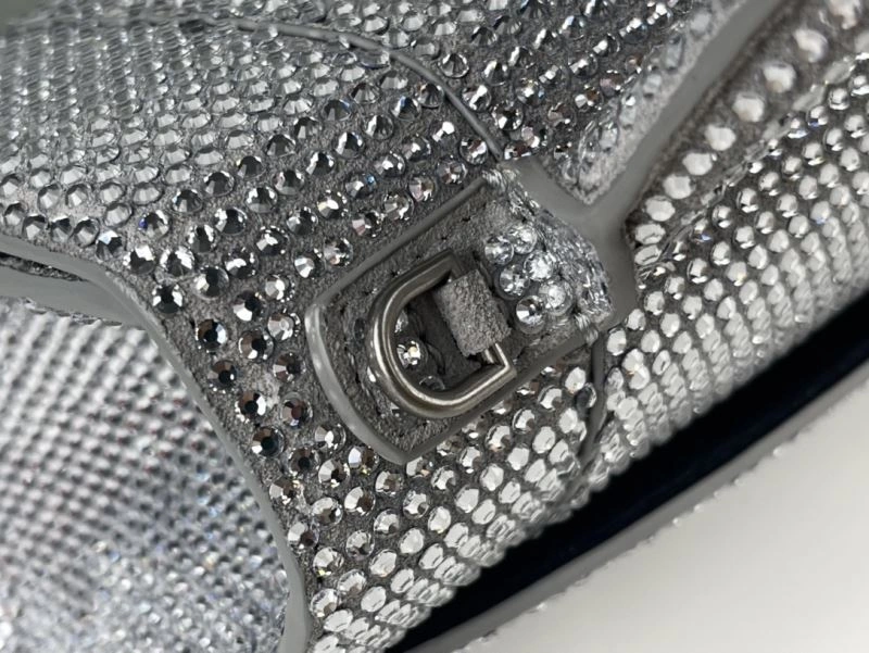 Neat Balenciaga Silver Rhinestone Hourglass Bag with Lambskin Interior 72597