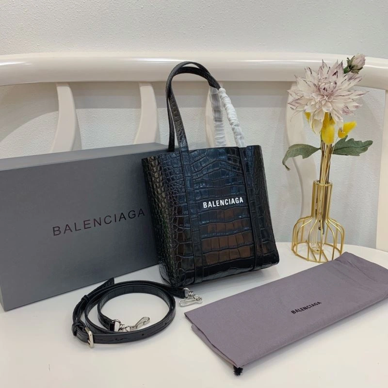 Balenciaga Small Crocodile Pattern Shopping Bag - Black Classic 78554