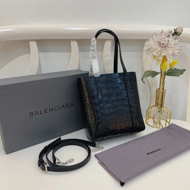 Balenciaga Small Crocodile Pattern Shopping Bag - Black Classic 78554
