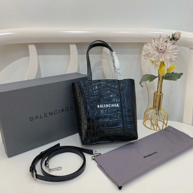 Balenciaga Small Crocodile Pattern Shopping Bag - Black Classic 78554