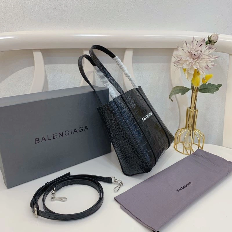 Balenciaga Small Crocodile Pattern Shopping Bag - Black Classic 78554