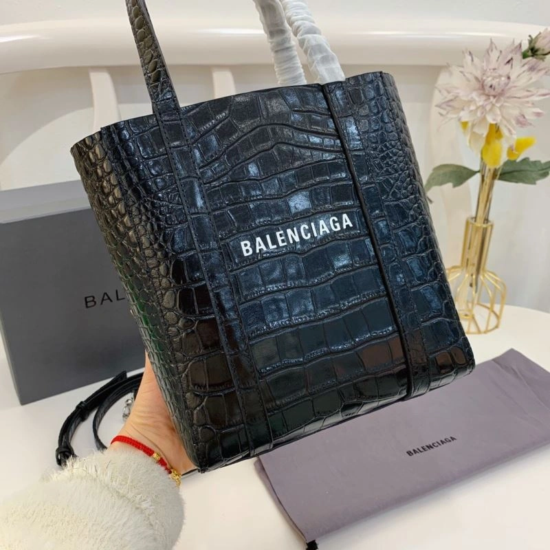 Balenciaga Small Crocodile Pattern Shopping Bag - Black Classic 78554
