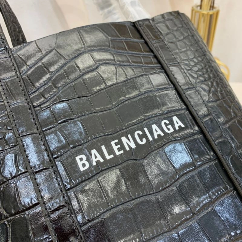 Balenciaga Small Crocodile Pattern Shopping Bag - Black Classic 78554