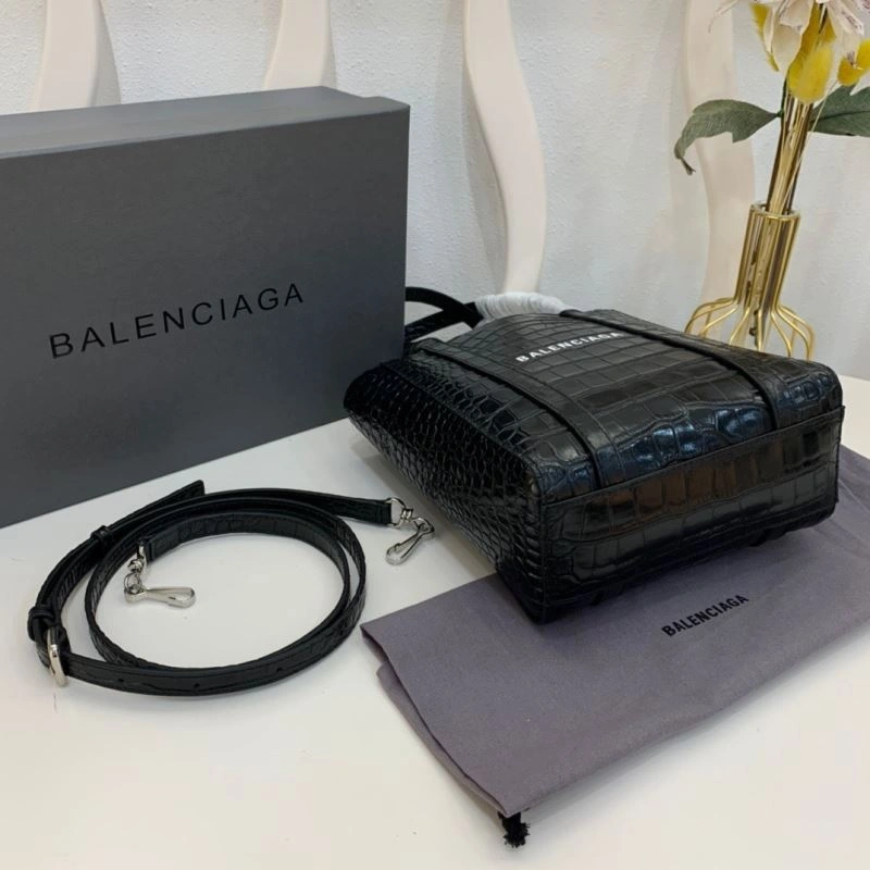 Balenciaga Small Crocodile Pattern Shopping Bag - Black Classic 78554