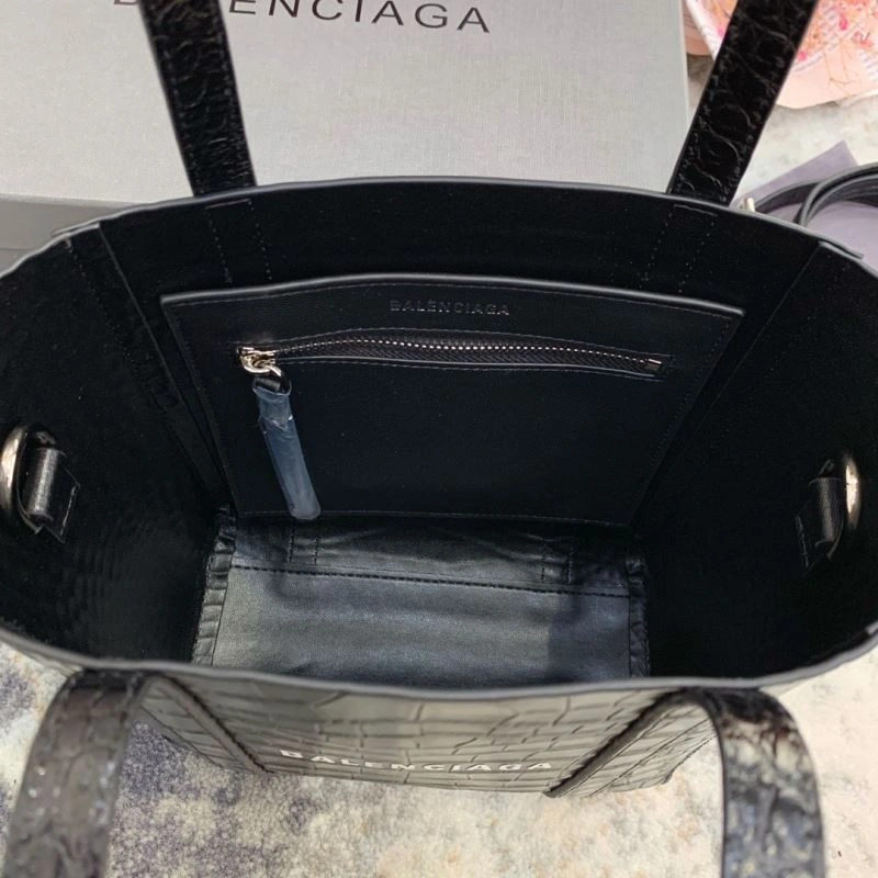 Balenciaga Small Crocodile Pattern Shopping Bag - Black Classic 78554
