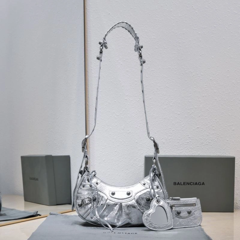 WrinkleFree Balenciaga Small Silver-White Crescent Bag 26cm 72706