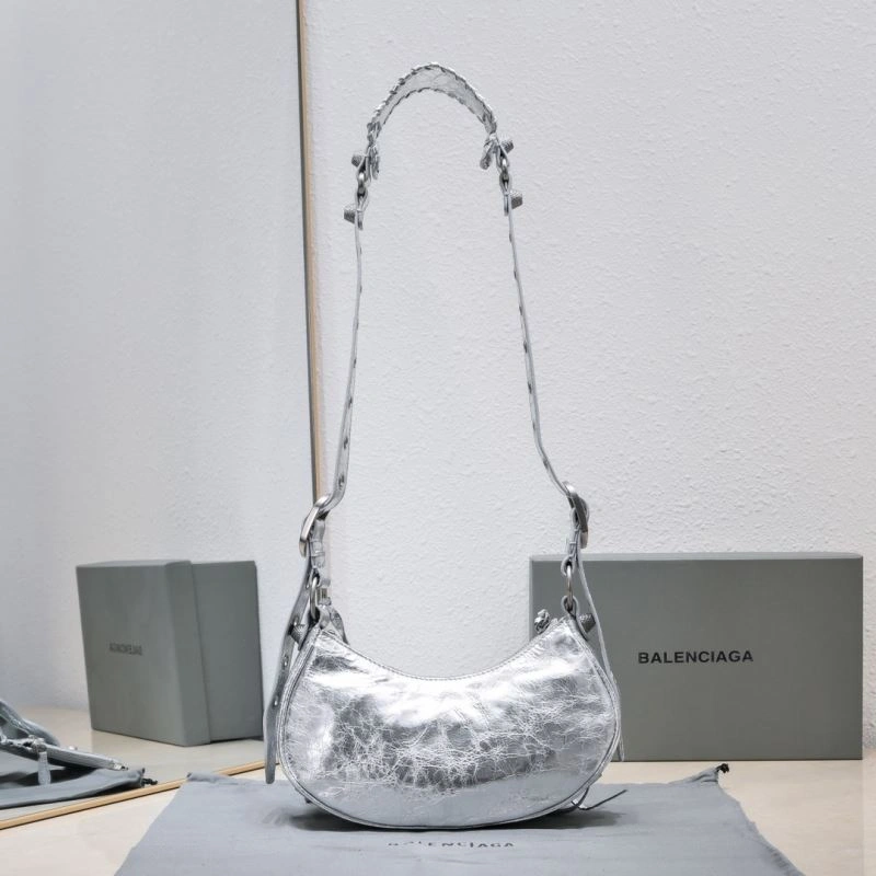 WrinkleFree Balenciaga Small Silver-White Crescent Bag 26cm 72706