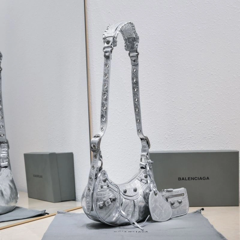 WrinkleFree Balenciaga Small Silver-White Crescent Bag 26cm 72706