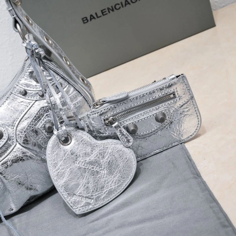 WrinkleFree Balenciaga Small Silver-White Crescent Bag 26cm 72706