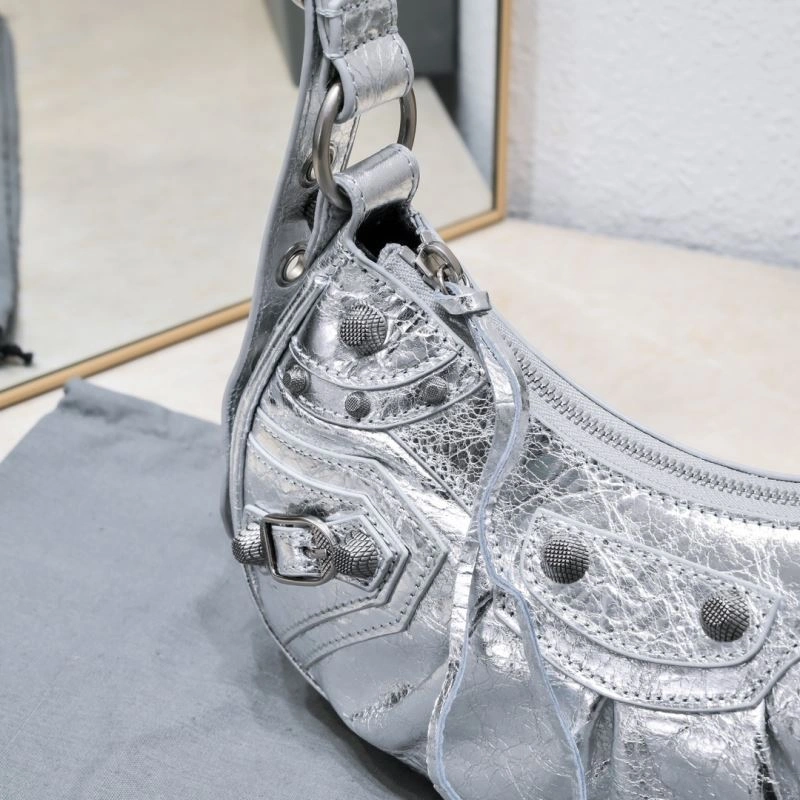 WrinkleFree Balenciaga Small Silver-White Crescent Bag 26cm 72706