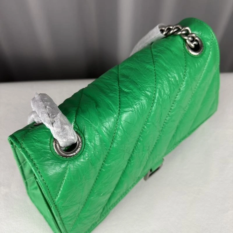 Packable Balenciaga  Arc Crush Chain Bag - Medium Green Sand Clock Design 75290