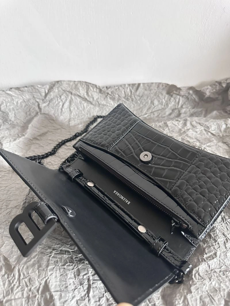 Stretchable Balenciaga  Elegance Hourglass Chain Bag WOC with Croc Detail 66982