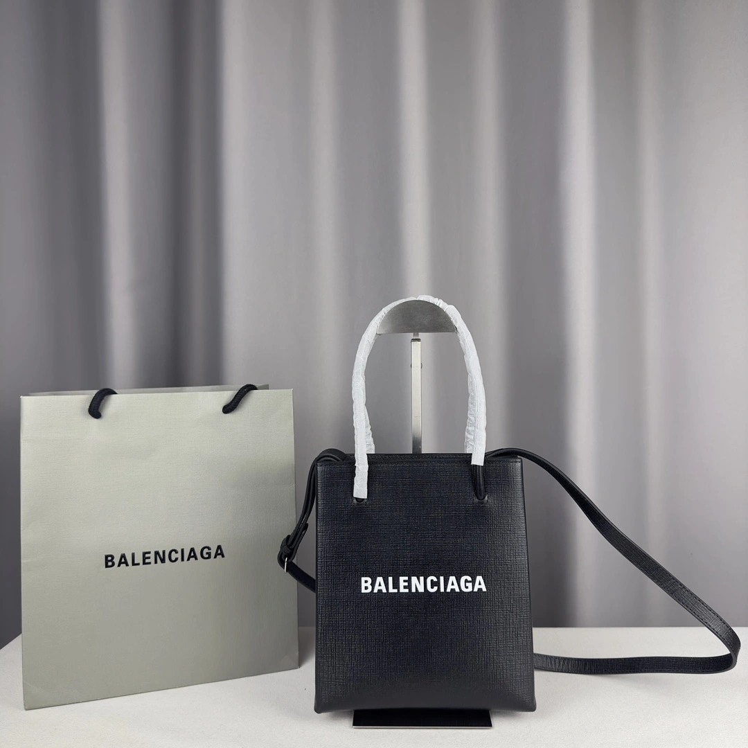 Balenciaga Toothpick-Pattern Calfskin Square Shopping Bag Compact 60955