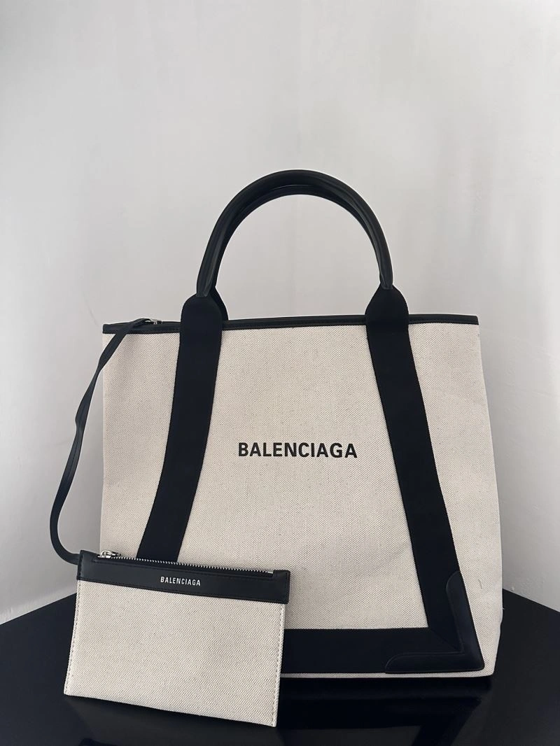 Balenciaga  Navy Canvas Tote with Black Leather Accents Compact 66986