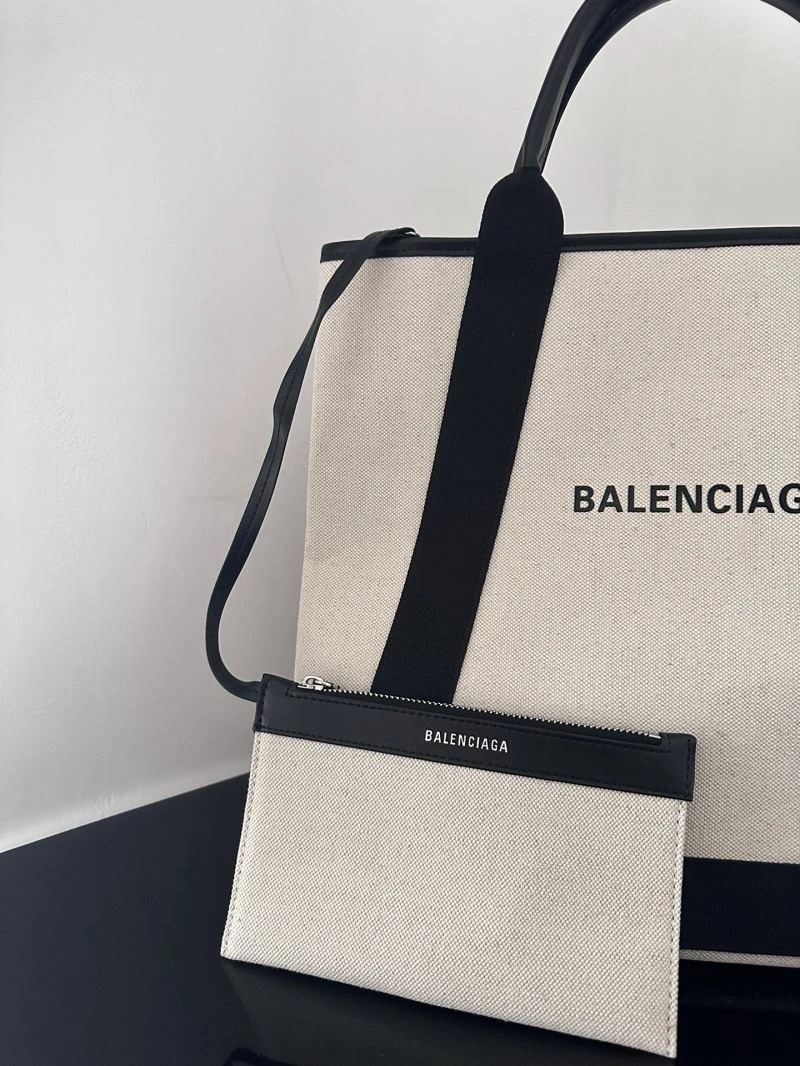 Balenciaga  Navy Canvas Tote with Black Leather Accents Compact 66986