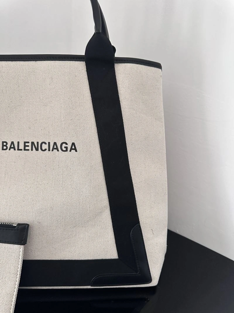 Balenciaga  Navy Canvas Tote with Black Leather Accents Compact 66986