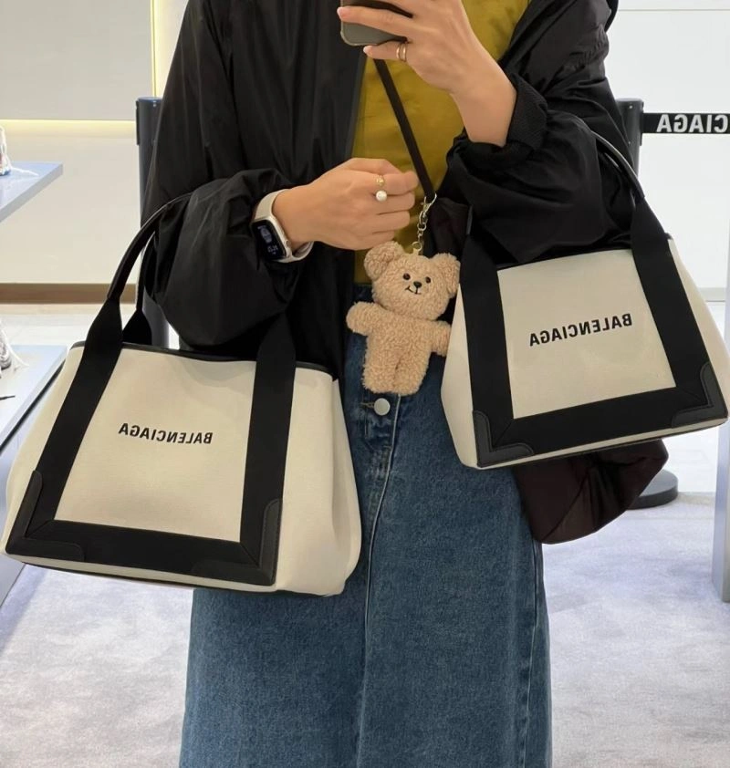 Balenciaga  Navy Canvas Tote with Black Leather Accents Compact 66986