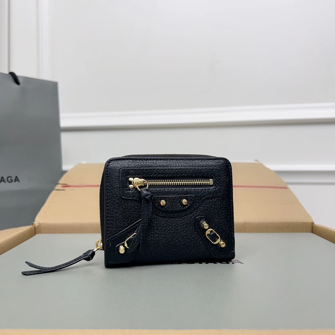Balenciaga Vintage Black Leather Card Holder with Compartments Colorful 60847