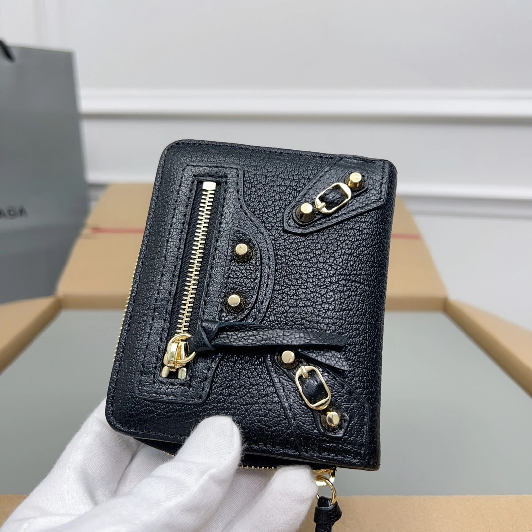 Balenciaga Vintage Black Leather Card Holder with Compartments Colorful 60847