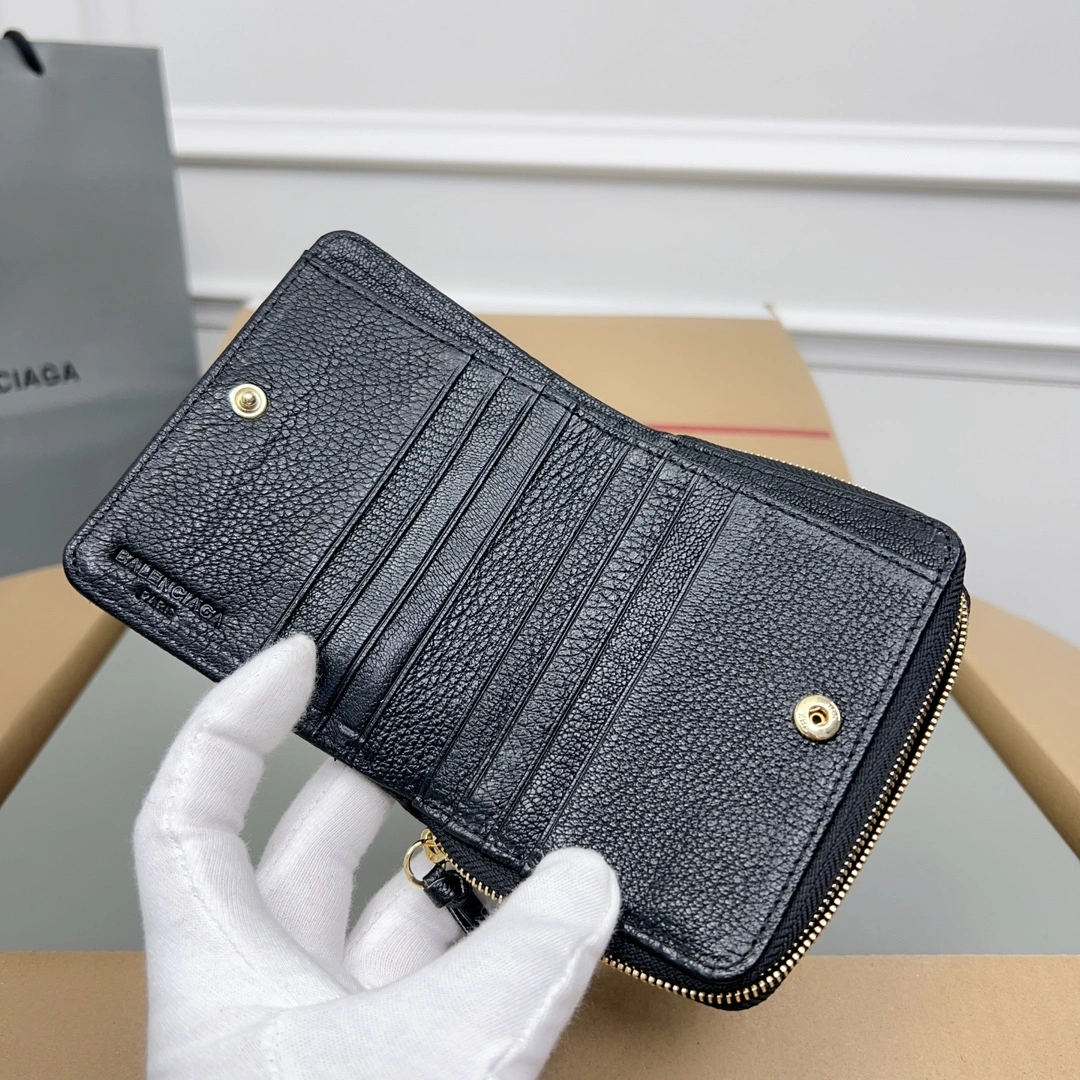 Balenciaga Vintage Black Leather Card Holder with Compartments Colorful 60847