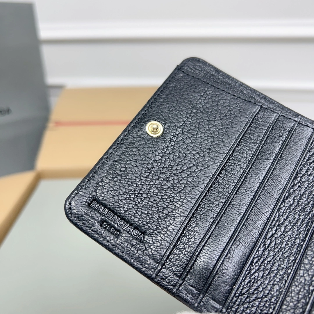 Balenciaga Vintage Black Leather Card Holder with Compartments Colorful 60847
