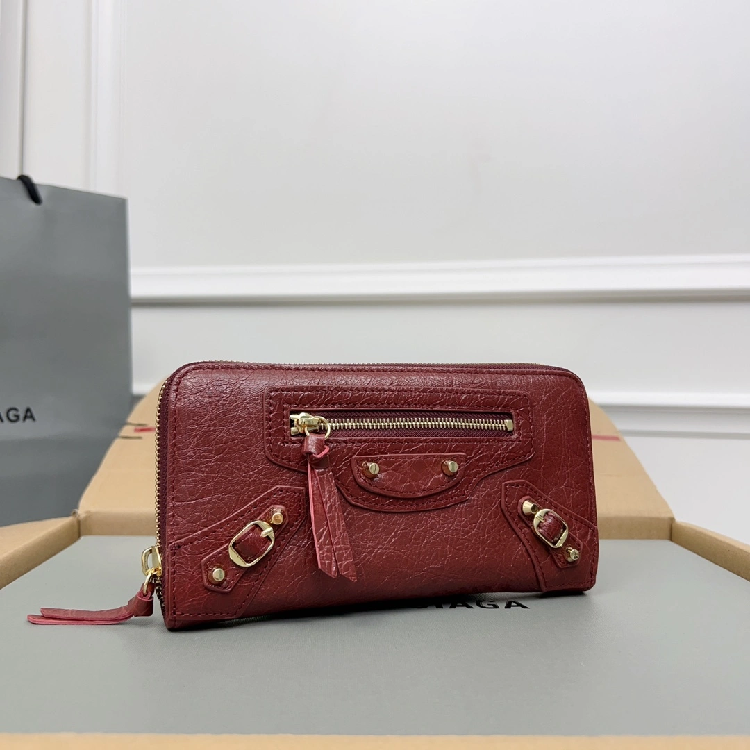 Balenciaga Vintage Burgundy Leather Motorcycle Wallet with Heart Zipper Thermal 64665