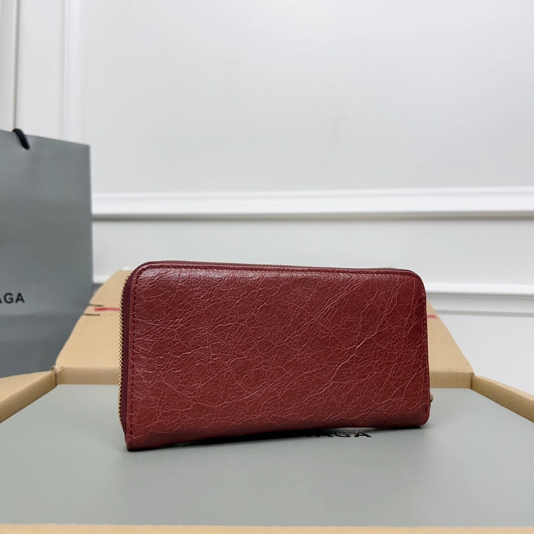 Balenciaga Vintage Burgundy Leather Motorcycle Wallet with Heart Zipper Thermal 64665