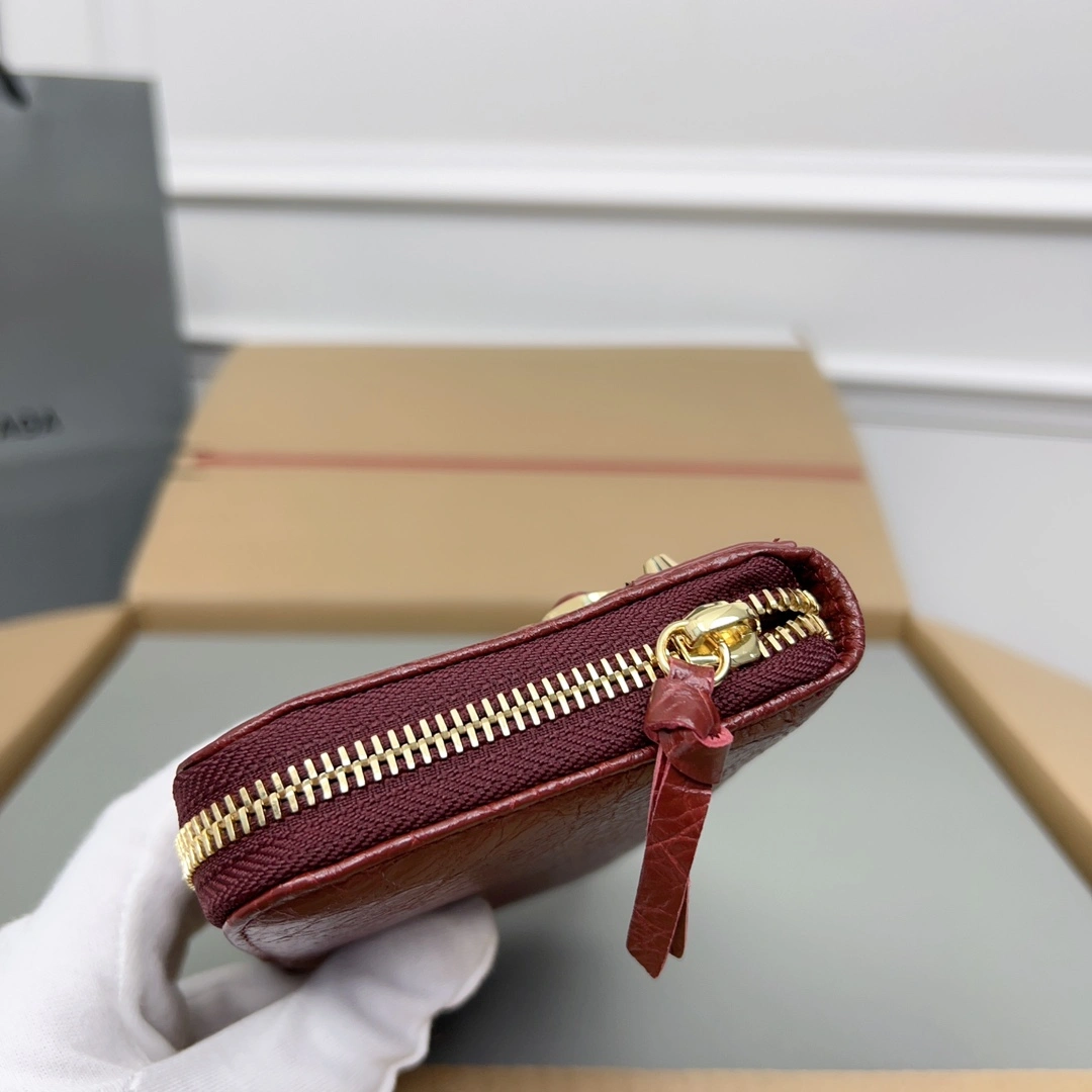 Balenciaga Vintage Burgundy Leather Motorcycle Wallet with Heart Zipper Thermal 64665