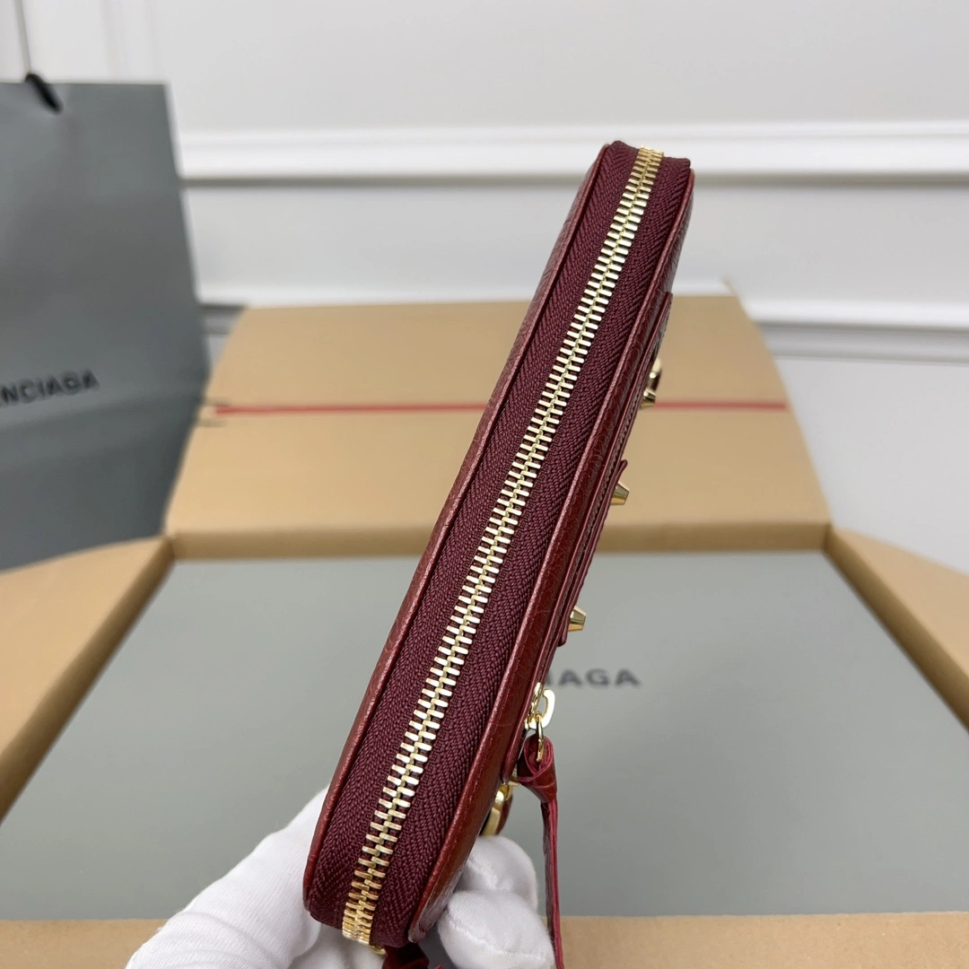 Balenciaga Vintage Burgundy Leather Motorcycle Wallet with Heart Zipper Thermal 64665