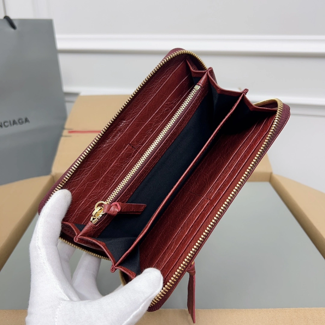 Balenciaga Vintage Burgundy Leather Motorcycle Wallet with Heart Zipper Thermal 64665