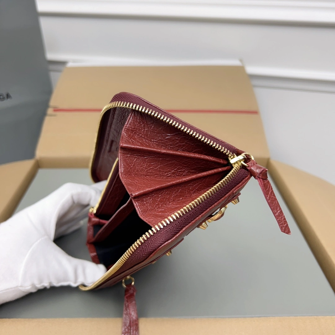 Balenciaga Vintage Burgundy Leather Motorcycle Wallet with Heart Zipper Thermal 64665