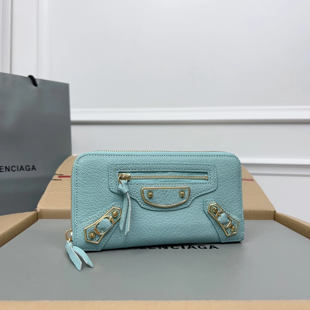 OnTrend Balenciaga Vintage Green Goat Leather Biker Wallet with Card Holder 60834