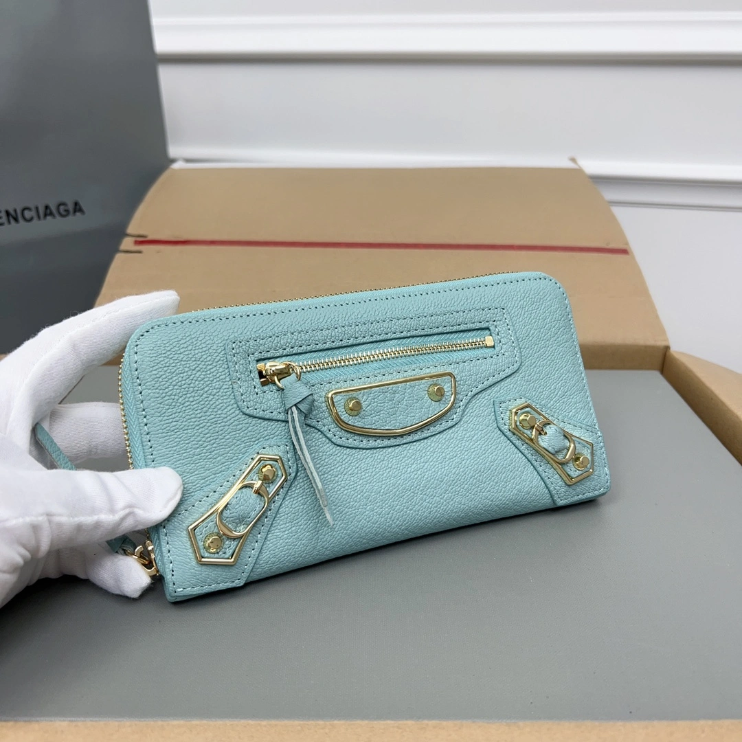 OnTrend Balenciaga Vintage Green Goat Leather Biker Wallet with Card Holder 60834