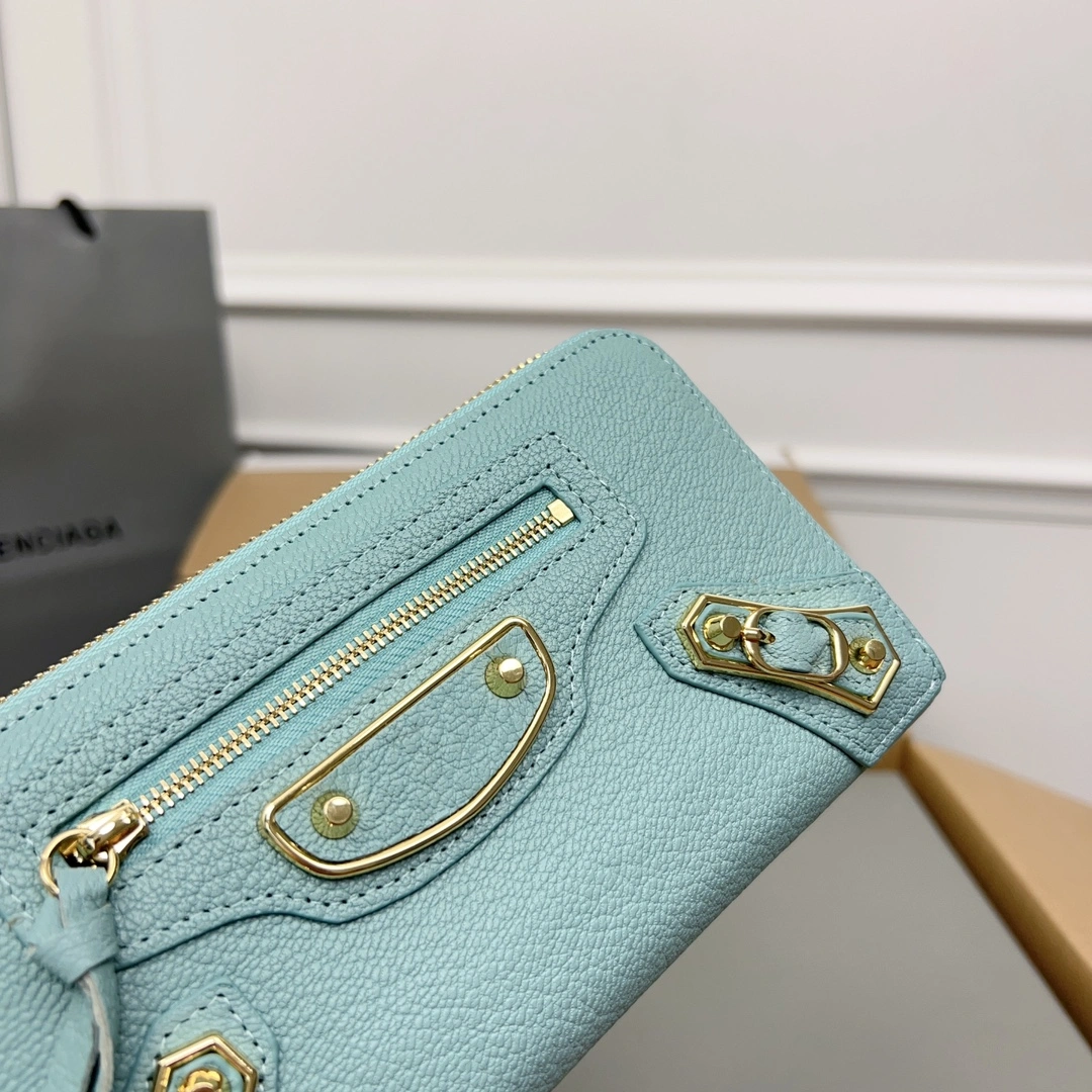 OnTrend Balenciaga Vintage Green Goat Leather Biker Wallet with Card Holder 60834