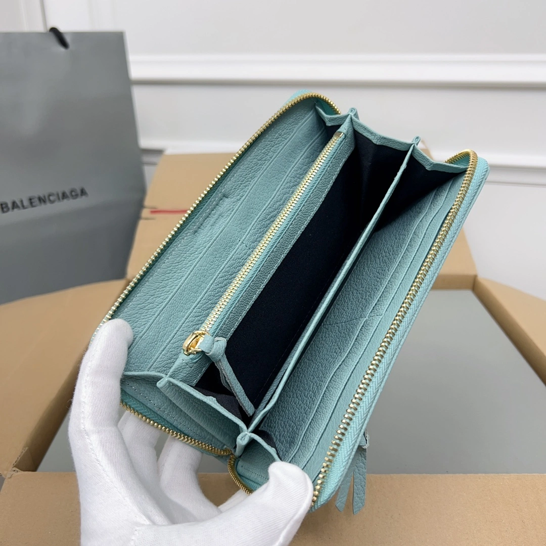 OnTrend Balenciaga Vintage Green Goat Leather Biker Wallet with Card Holder 60834